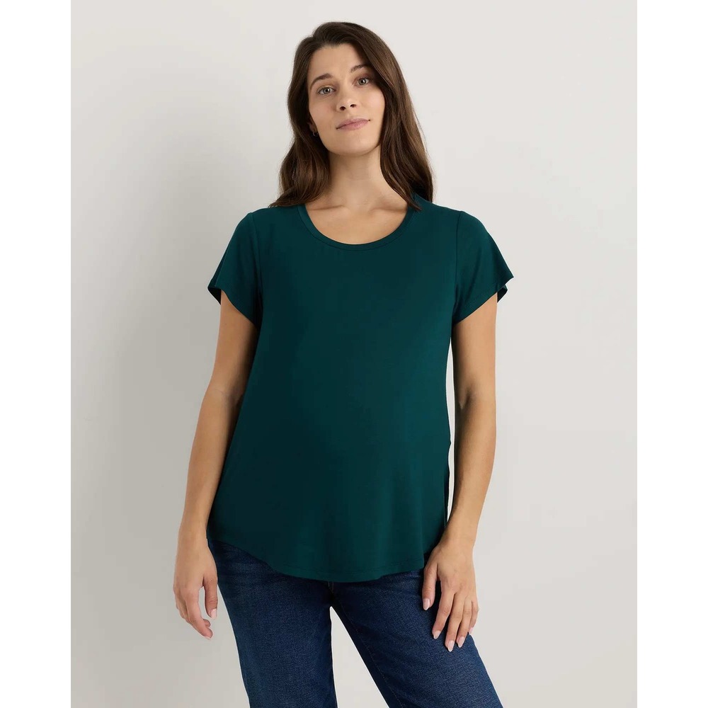 Quince Bamboo Maternity Nursing Tee Nocturnal Green Large NWT